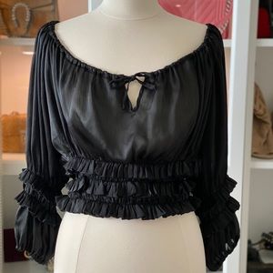 Black off the shoulder ruffled gypsy top